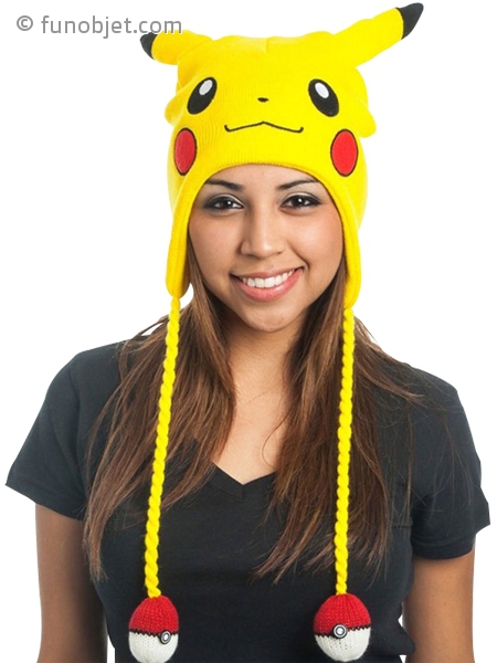 Bonnet d'hiver à cache-oreilles tête de Pikachu avec